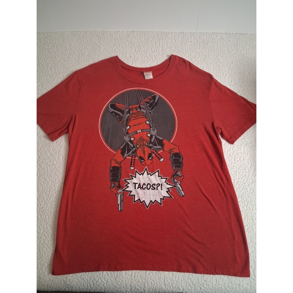 Marvel Deadpool Tacos Graphic T-Shirt Mens 2XL Red Heather Short Sleeve Tee
